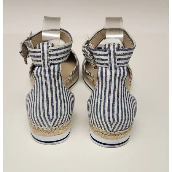 NORDSTROM Signature Women Sandals Espadrille Flat Blue/White Stripe US Size 9.5 - Picture 5 of 9